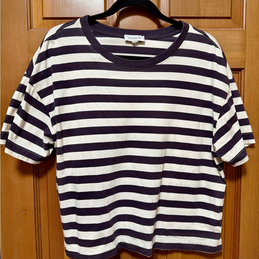 Evereve Blue and White Striped Shirt Classic Preppy Basic